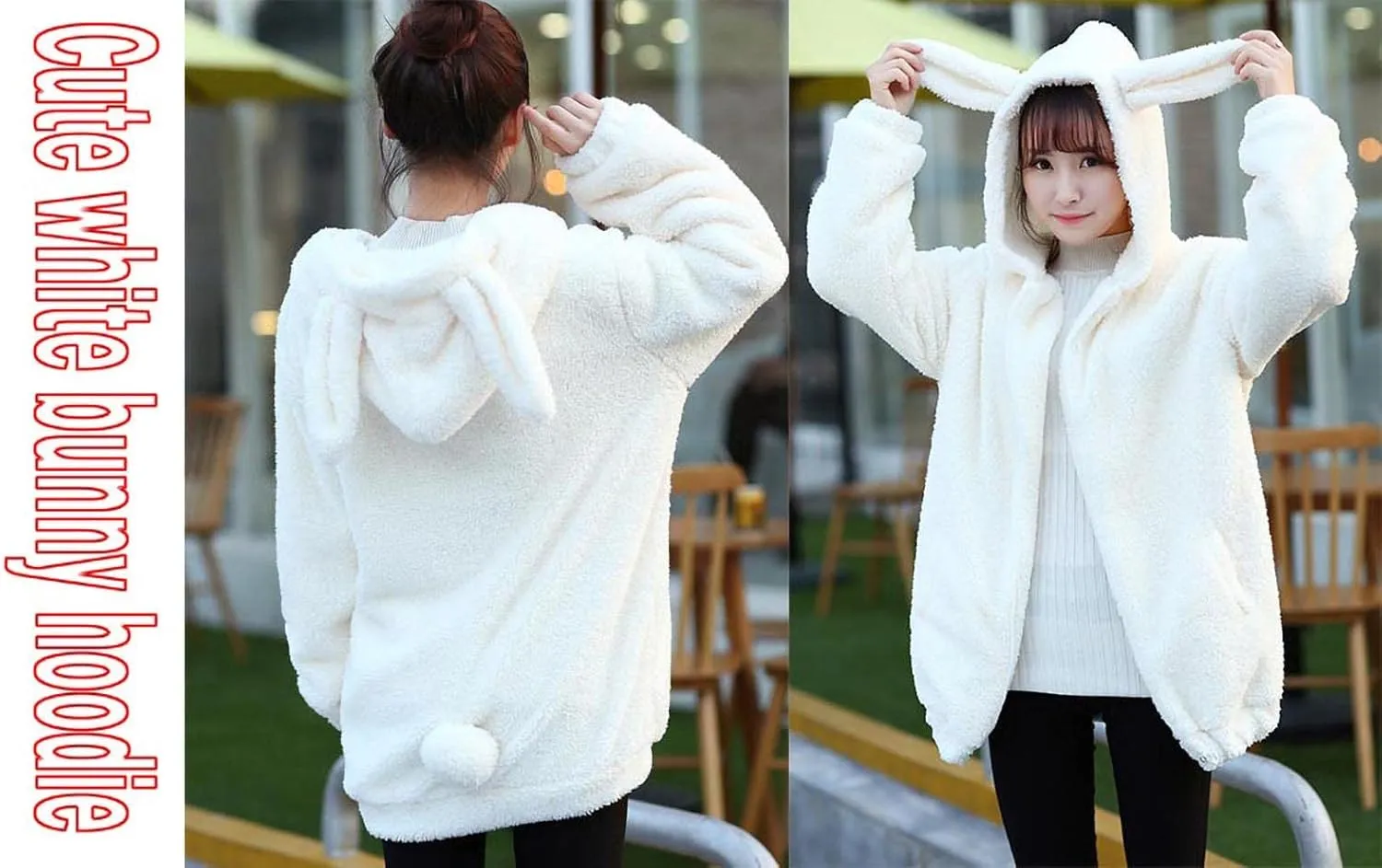 acdiac Fluffy Kawaii Bunny/Bear Hoodie Ears&Tail Animal Top Cute Rabbit Zip Jacket Winter Women Girl Sweet Sweater Coat