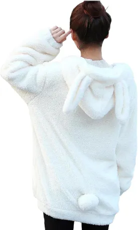 acdiac Fluffy Kawaii Bunny/Bear Hoodie Ears&Tail Animal Top Cute Rabbit Zip Jacket Winter Women Girl Sweet Sweater Coat