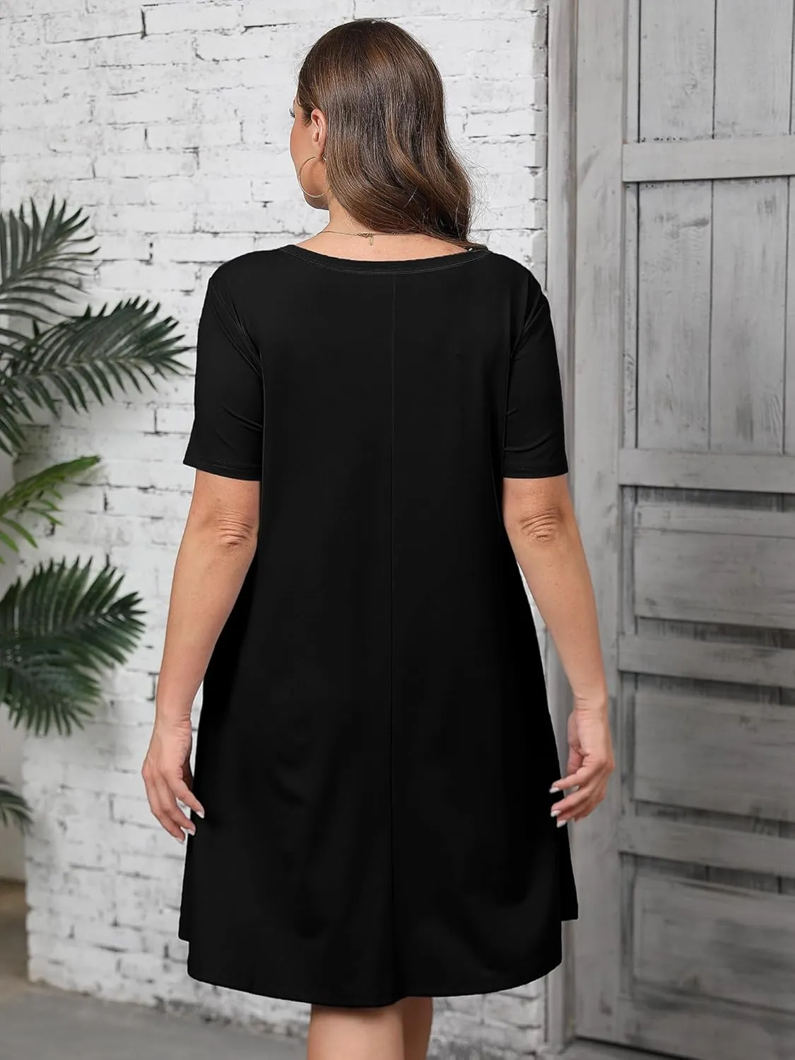 AusLook Plus Size Women's Summer Short Sleeves Crew Neck Midi Dresses Casual Loose Fitting Tank Sundress with Pockets