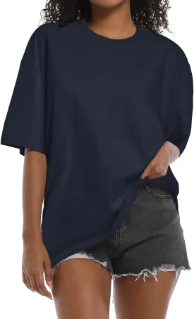 BINTEHGS Oversized Grunge Vintage t Shirts for Women Short Sleeve Cotton Casual Baggy Tees Teens Trendy Crew Neck Loose Tops