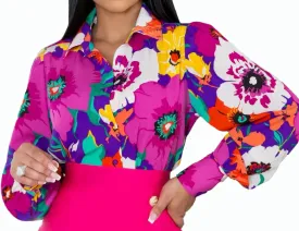 Blouses for Women Colorful Long Sleeve Button Down Shirts Dressy Casual Tops 2024