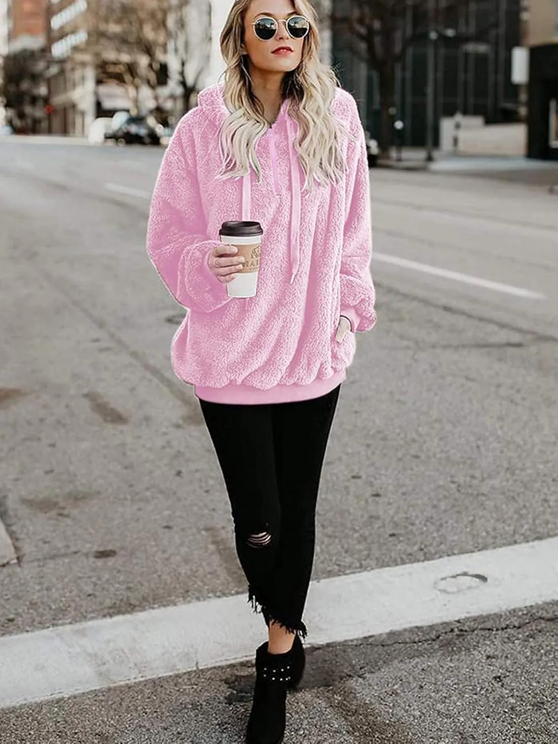 Century Star Womens Fuzzy Hoodies Pullover Sport Hoodie Cozy Oversized Pockets Hooded Sweatshirt Athletic Fleece Hoodies