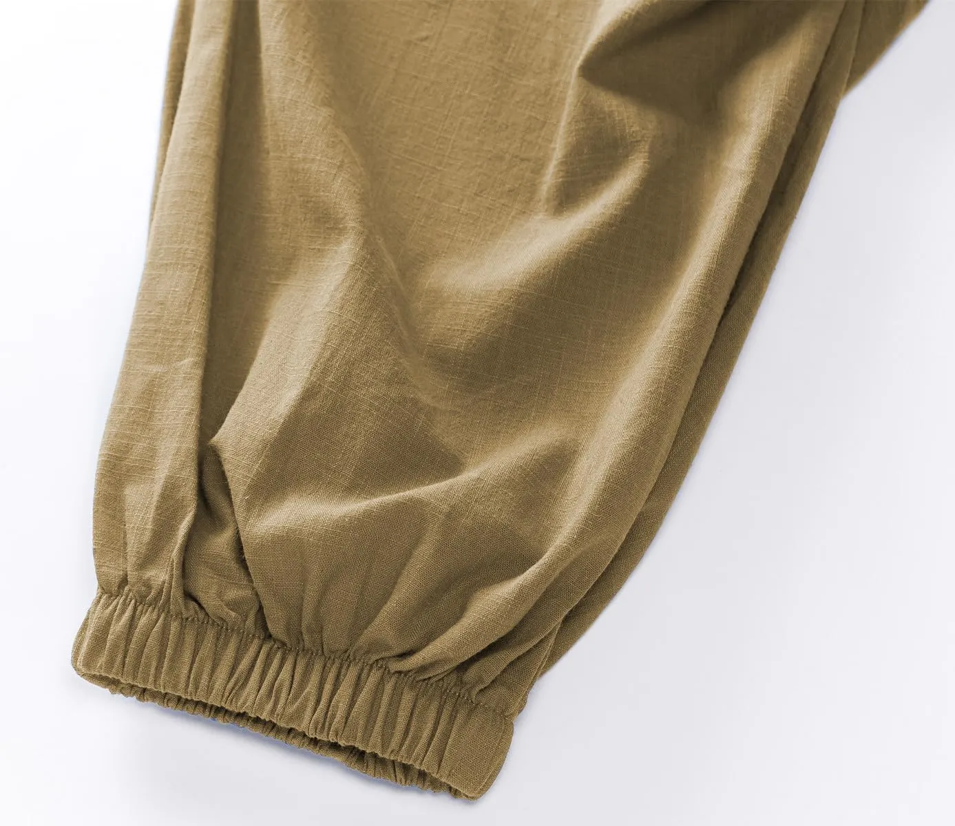 CLANMILUMS Mens Cotton Linen Drawstring Pants Elastic Waist Casual Jogger Yoga Pants