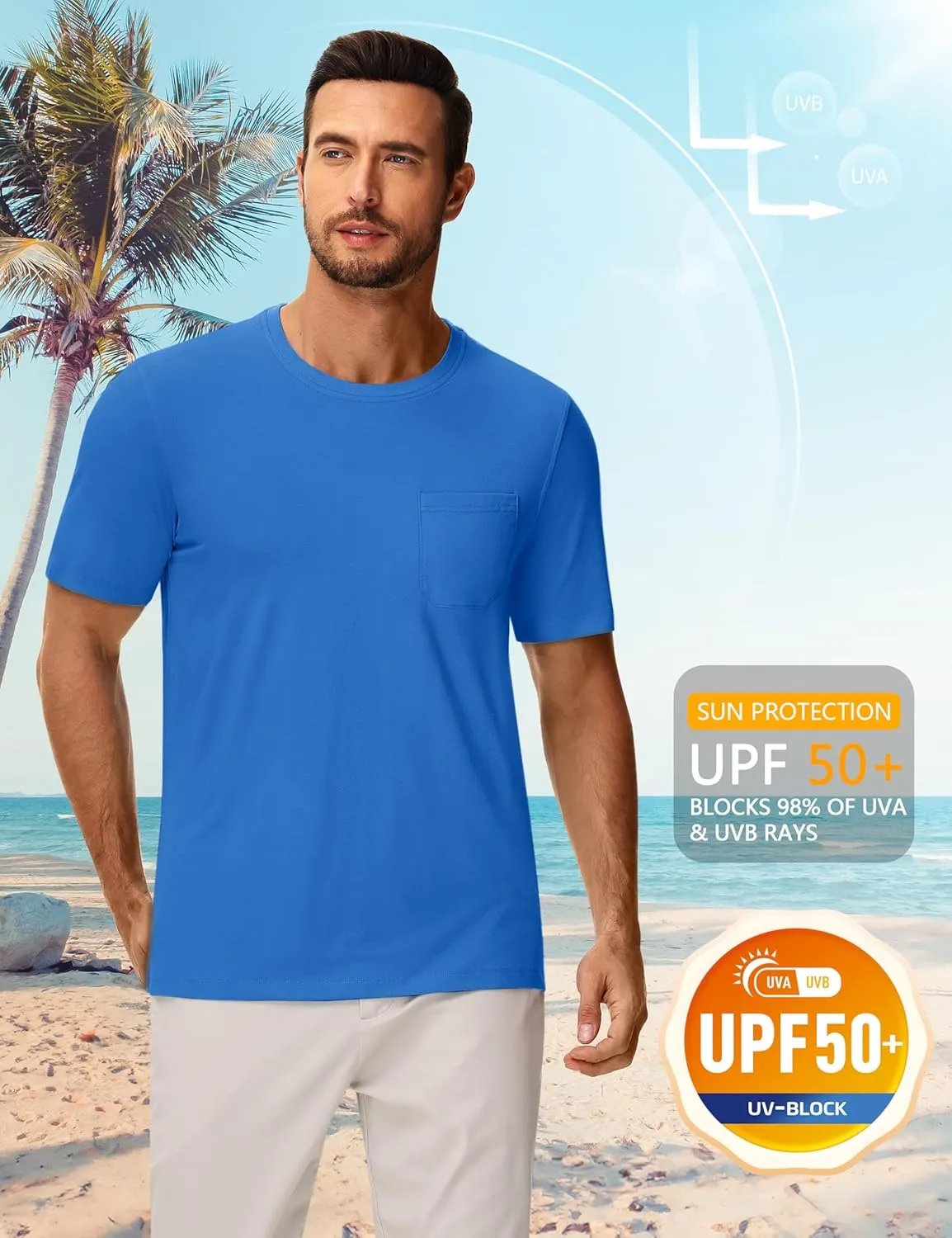 Cotrasen Men's T-Shirts Cotton Short Sleeve T Shirts for Men UPF 50  Moisture Wicking T-Shirt Casual Crew Neck Pocket Tee