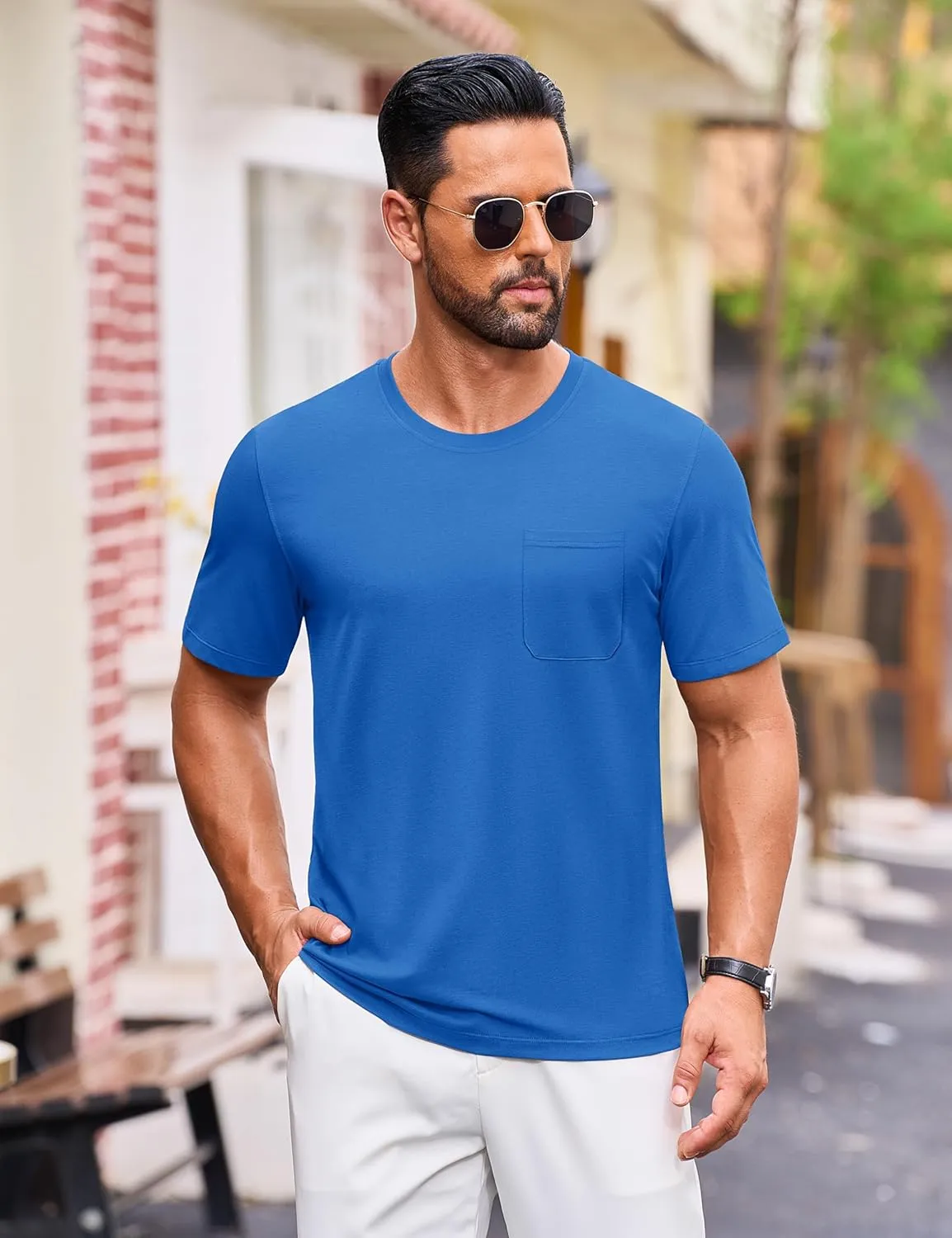 Cotrasen Men's T-Shirts Cotton Short Sleeve T Shirts for Men UPF 50  Moisture Wicking T-Shirt Casual Crew Neck Pocket Tee