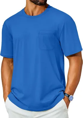 Cotrasen Men's T-Shirts Cotton Short Sleeve T Shirts for Men UPF 50  Moisture Wicking T-Shirt Casual Crew Neck Pocket Tee