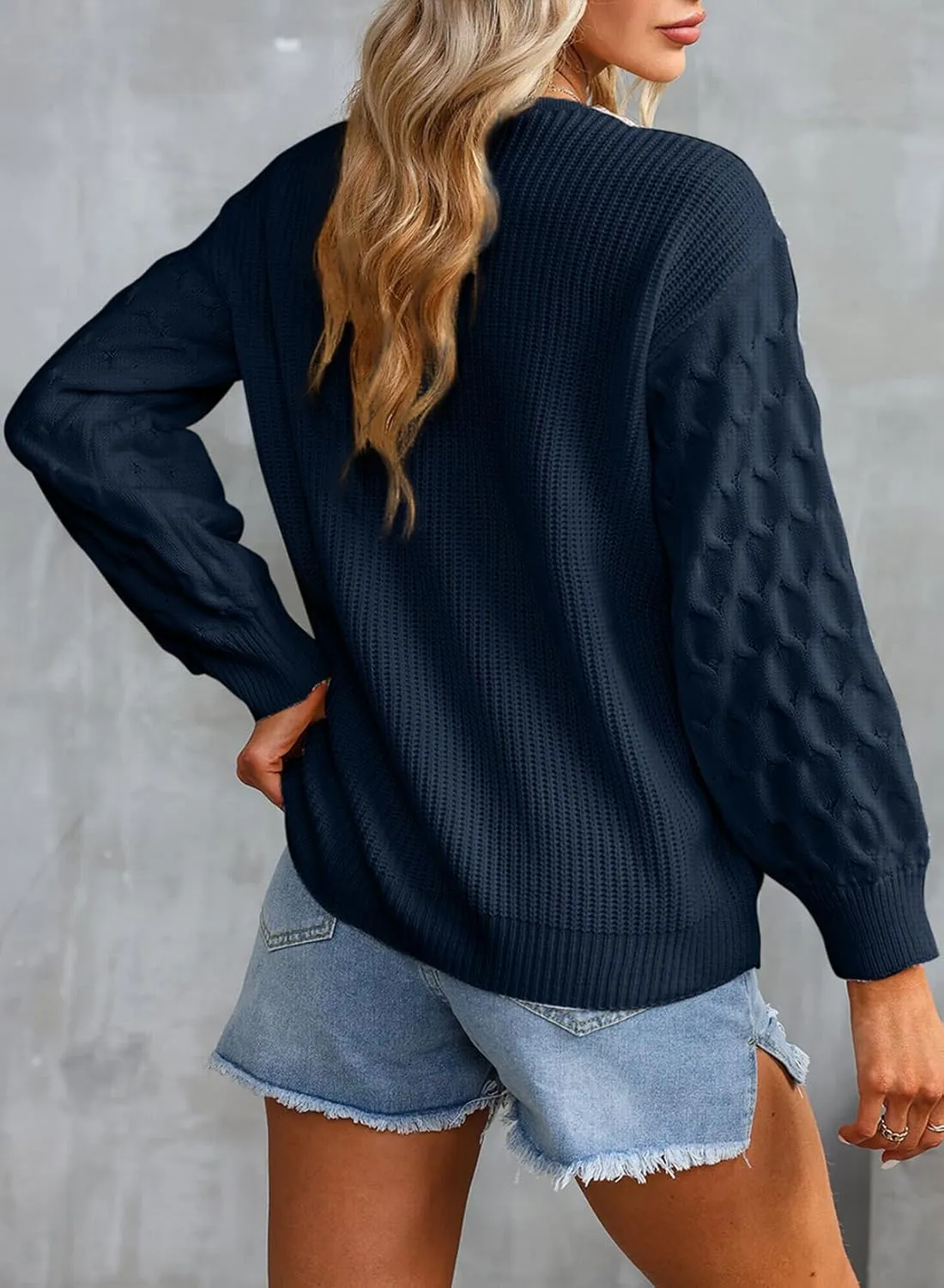 EVALESS Womens Long Sleeve Sweaters Fall 2024 Trendy Sexy Lace V Neck Knit Drop Shoulder Pullover Sweater Jumper Tops
