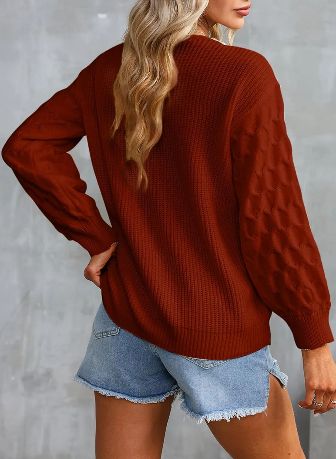 EVALESS Womens Long Sleeve Sweaters Fall 2024 Trendy Sexy Lace V Neck Knit Drop Shoulder Pullover Sweater Jumper Tops