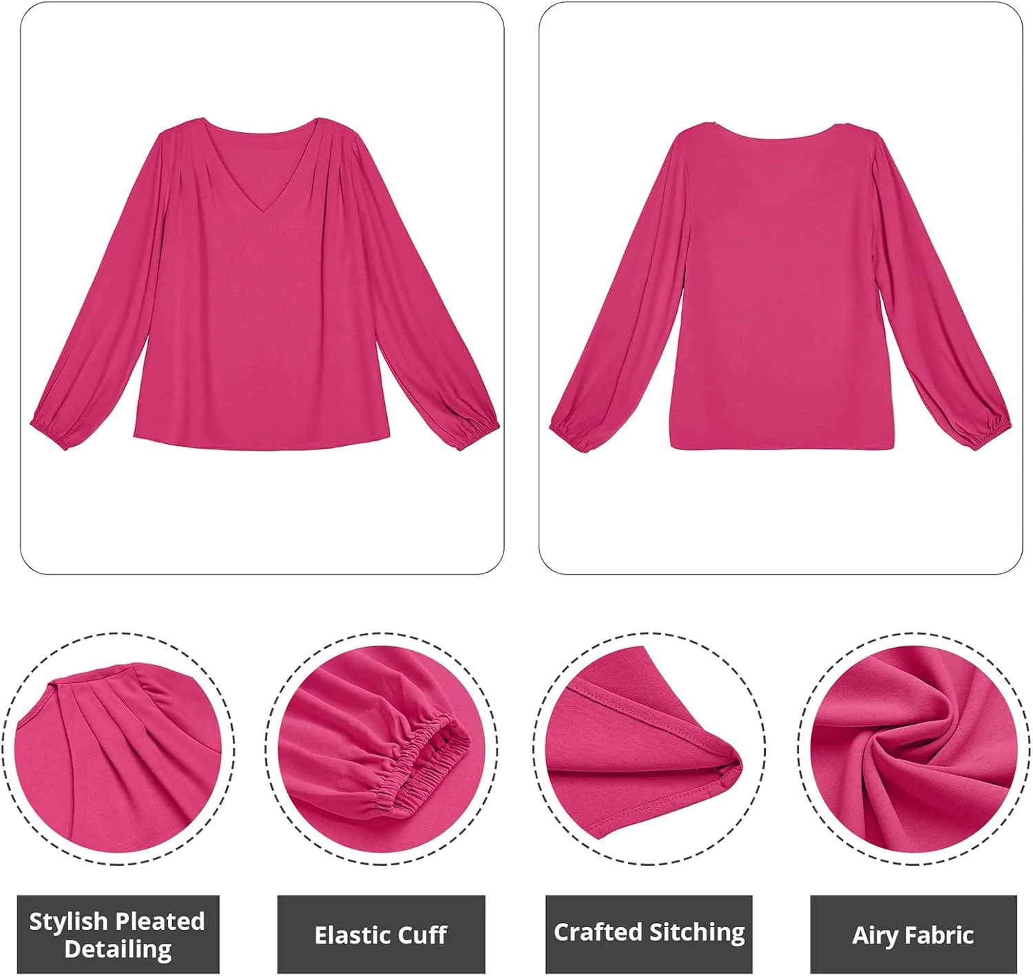 GRAPENT Womens Business Causal Tops for Women Ladies Work Blouses Dressy Long Sleeve Pleated V Neck