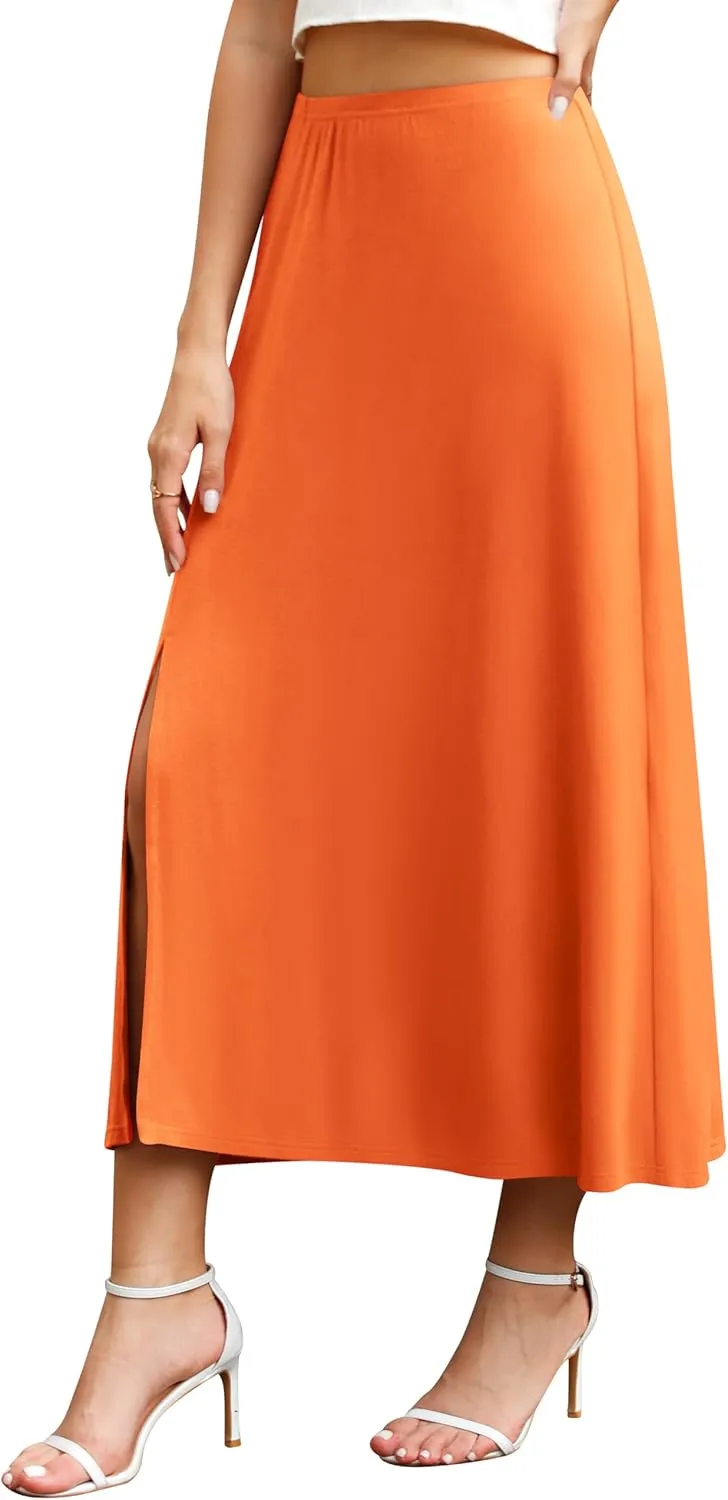 Jouica Womens Summer Casual Elegant Elastic High Waist Side Split Summer Beach Sexy Midi Skirt for Women 2024