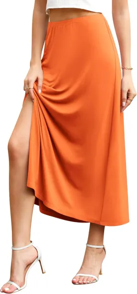Jouica Womens Summer Casual Elegant Elastic High Waist Side Split Summer Beach Sexy Midi Skirt for Women 2024