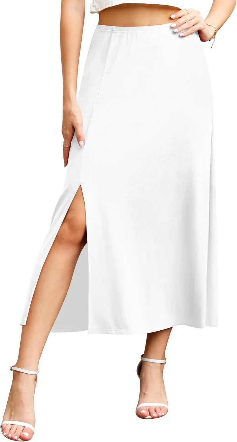 Jouica Womens Summer Casual Elegant Elastic High Waist Side Split Summer Beach Sexy Midi Skirt for Women 2024