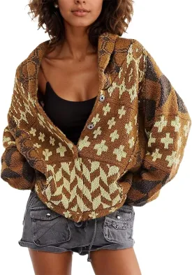 LaurelTree Womens Cardigan Sweaters Open Front Button up Weaters Y2k Knit Chunky Winter Outerwear Coats with Hem Drawstring