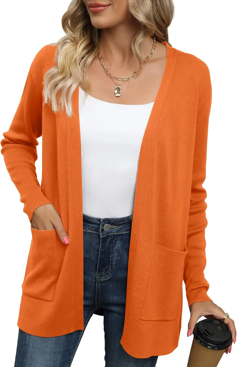 LILBETTER Womens Casual Lightweight Long Sleeve Open Front Cardigan Sweaters with Pockets