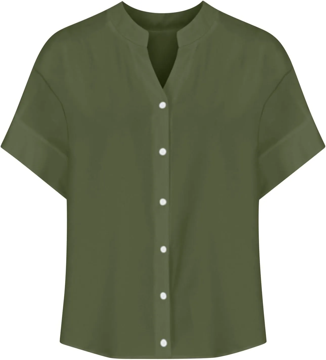 Linen Shirts for Women V Neck Button Down Blouse Roll Up Short Sleeve Tunics Vintage Beach Tops Travel Clothes