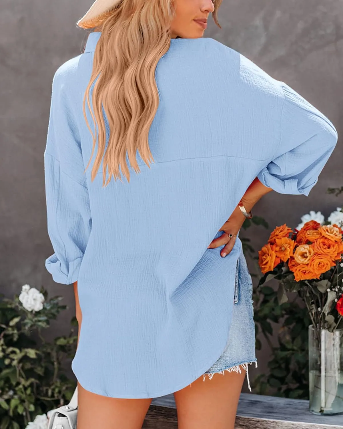NOLLSOM Casual Shirts for Women Long Sleeve Button Down Blouses Fall 2025 Solid Color Trendy Tops with Pocket