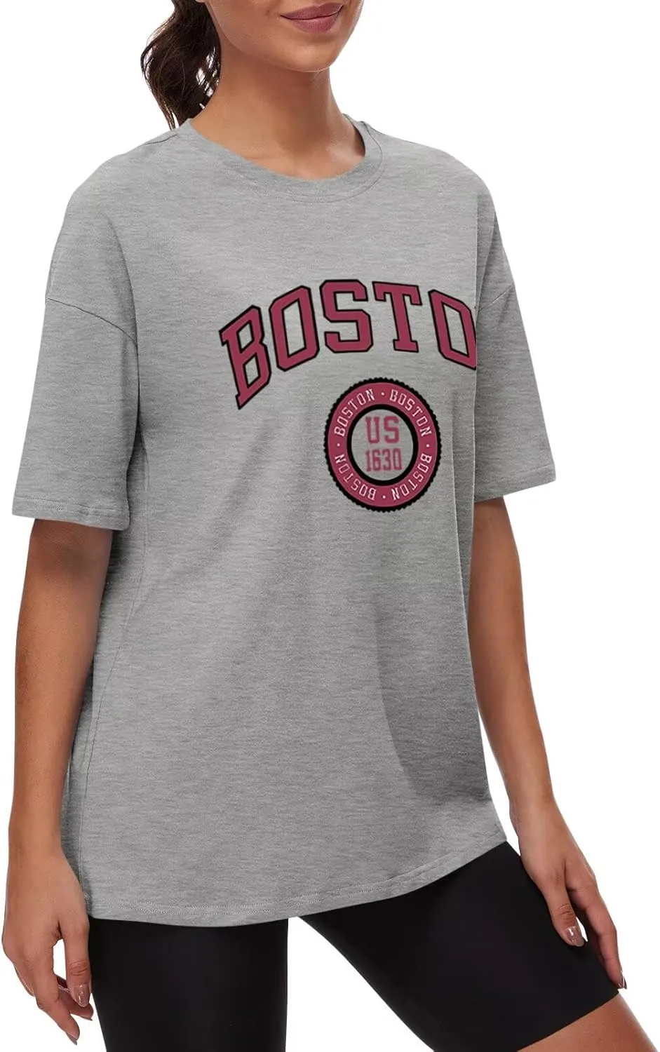 ORANDESIGNE Women Oversized Letter Print T Shirts Crewneck Graphic Short Sleeve Tees