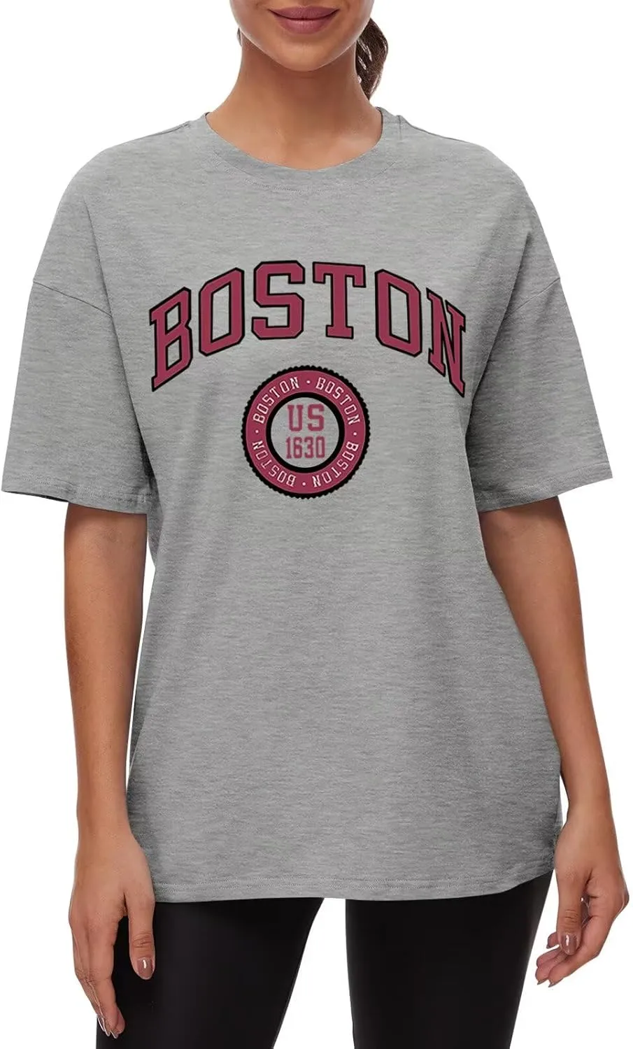 ORANDESIGNE Women Oversized Letter Print T Shirts Crewneck Graphic Short Sleeve Tees