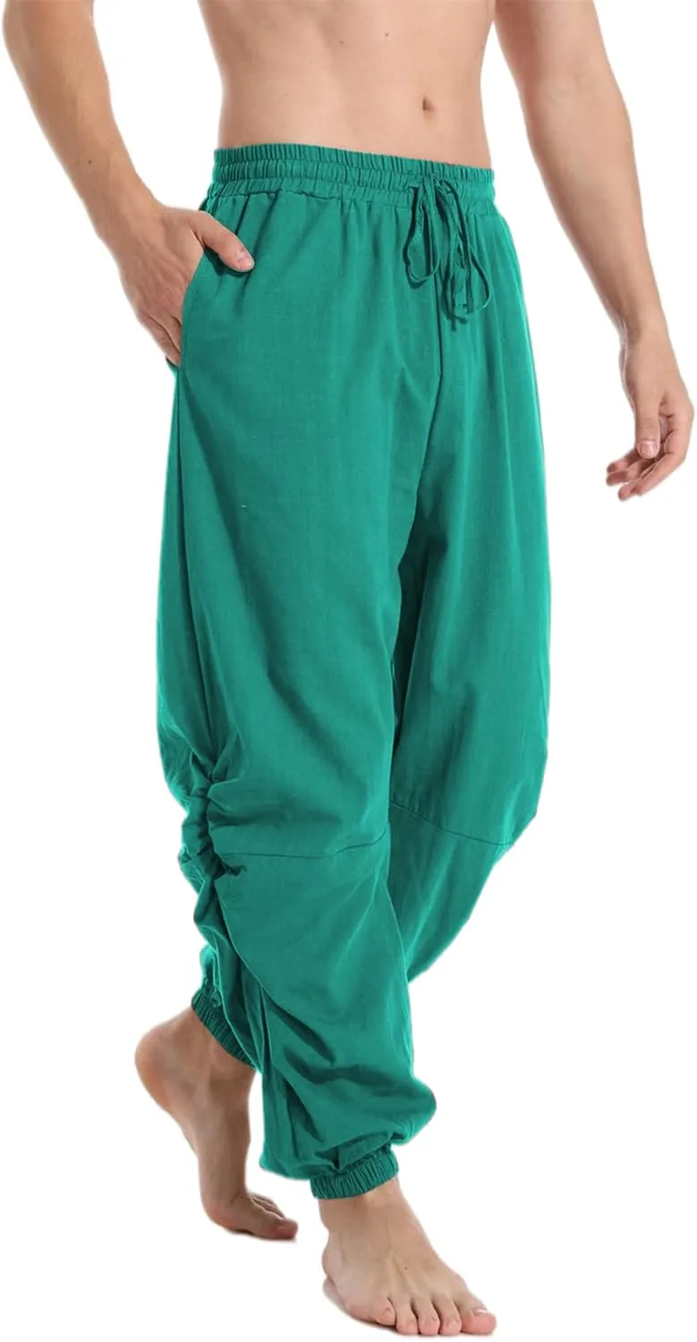 PACEIADTA Mens Casual Cotton Linen Pants Casual Elastic Waist Drawstring Yoga Jogger Pants