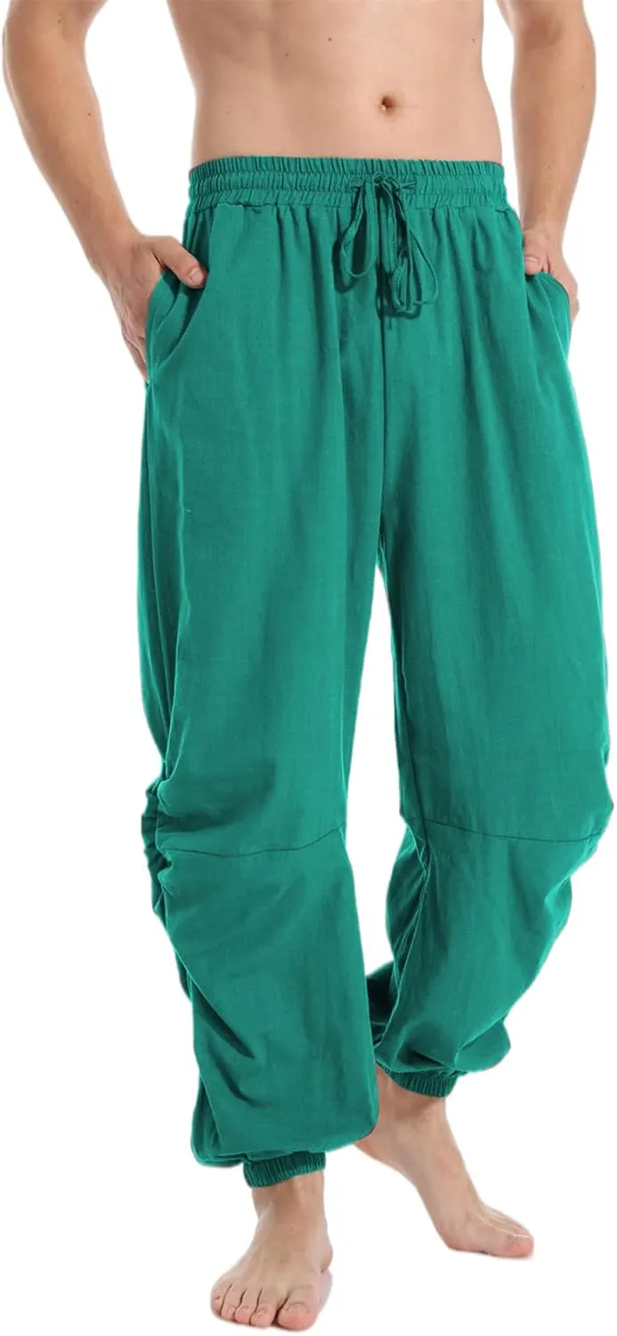 PACEIADTA Mens Casual Cotton Linen Pants Casual Elastic Waist Drawstring Yoga Jogger Pants