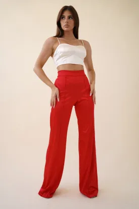Red Pants The Desires Satin Stretch High Waisted Pants