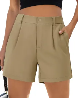 SMENG Women's Dressy Casual Shorts High Waisted 5inch Tailored Elastic Pleated Soft 2025 Trendy Summer Shorts Pockets