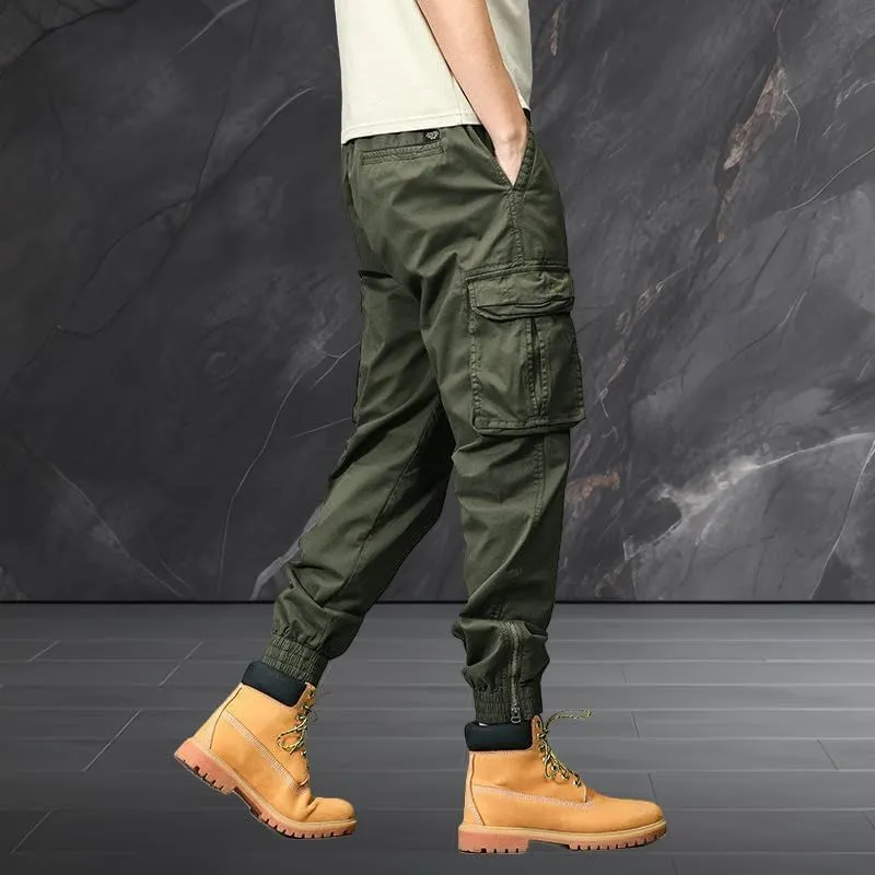 USTZFTBCL Men's Japanese Retro Wide Leg Casual Versatile Cuffed Cargo Pants Loose Fit Stretch Sports