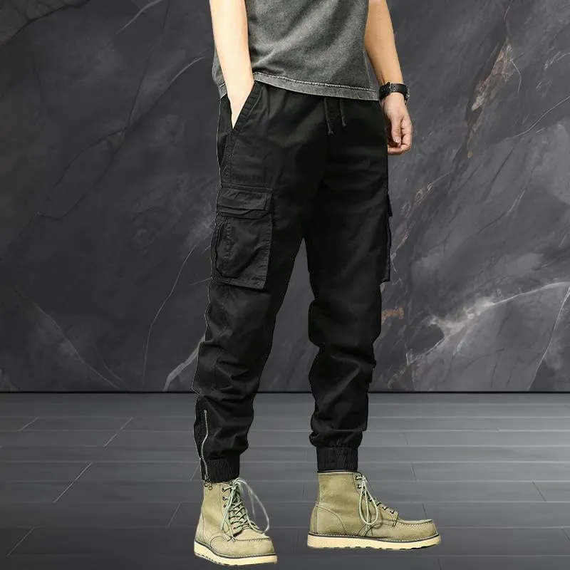 USTZFTBCL Men's Japanese Retro Wide Leg Casual Versatile Cuffed Cargo Pants Loose Fit Stretch Sports