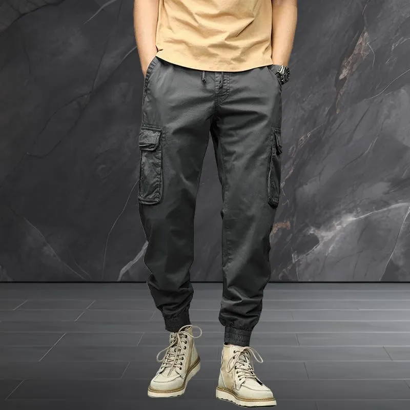 USTZFTBCL Men's Japanese Retro Wide Leg Casual Versatile Cuffed Cargo Pants Loose Fit Stretch Sports