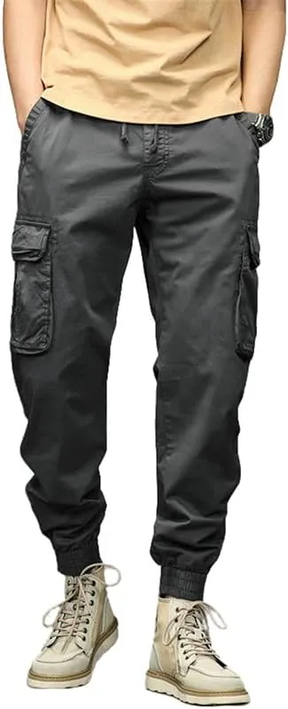 USTZFTBCL Men's Japanese Retro Wide Leg Casual Versatile Cuffed Cargo Pants Loose Fit Stretch Sports