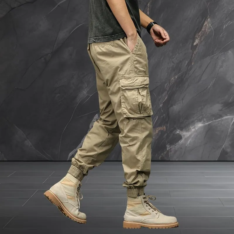 USTZFTBCL Men's Japanese Retro Wide Leg Casual Versatile Cuffed Cargo Pants Loose Fit Stretch Sports