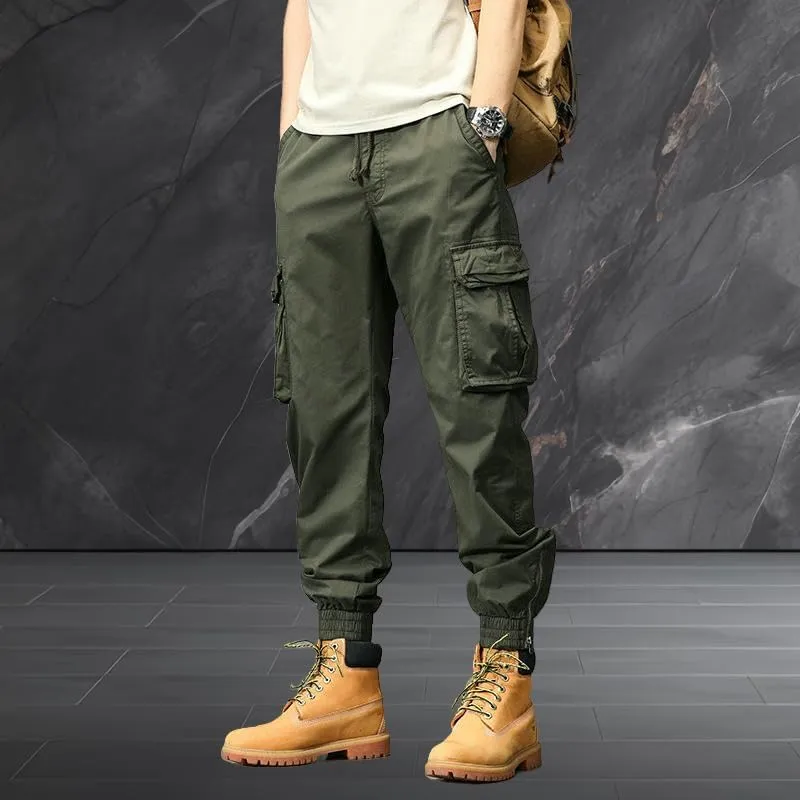 USTZFTBCL Men's Japanese Retro Wide Leg Casual Versatile Cuffed Cargo Pants Loose Fit Stretch Sports