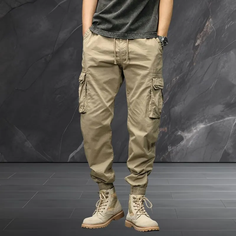 USTZFTBCL Men's Japanese Retro Wide Leg Casual Versatile Cuffed Cargo Pants Loose Fit Stretch Sports