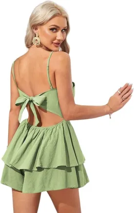 utcoco Womens 2025 Summer Casual Spaghetti Strap Mini Dress Bow Tie Back Cut Out Tiered A-Line Boho Sundress