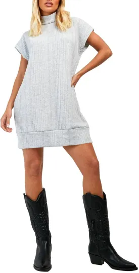 Viottiset Women's Turtleneck Oversized Sweater Dress Sleeveless Mid Thick Ribbed Tunic Sweater Vest Dresses