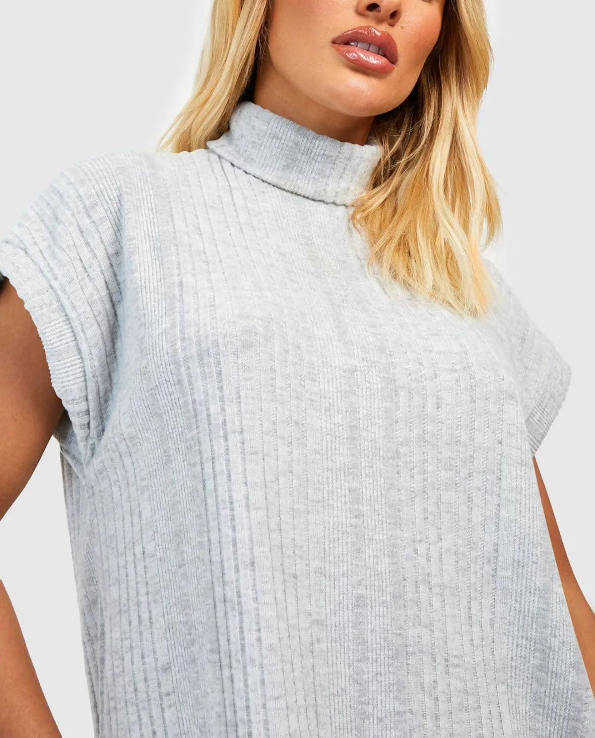 Viottiset Women's Turtleneck Oversized Sweater Dress Sleeveless Mid Thick Ribbed Tunic Sweater Vest Dresses