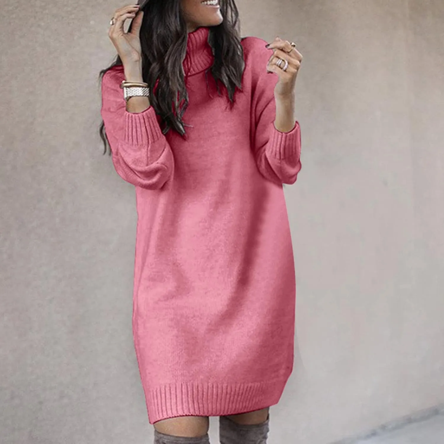 Women Sweater Short Dress Long Sleeve Turtleneck Oversized Fall Winter Dress Soft Chunky Knit Pullover Sweaters