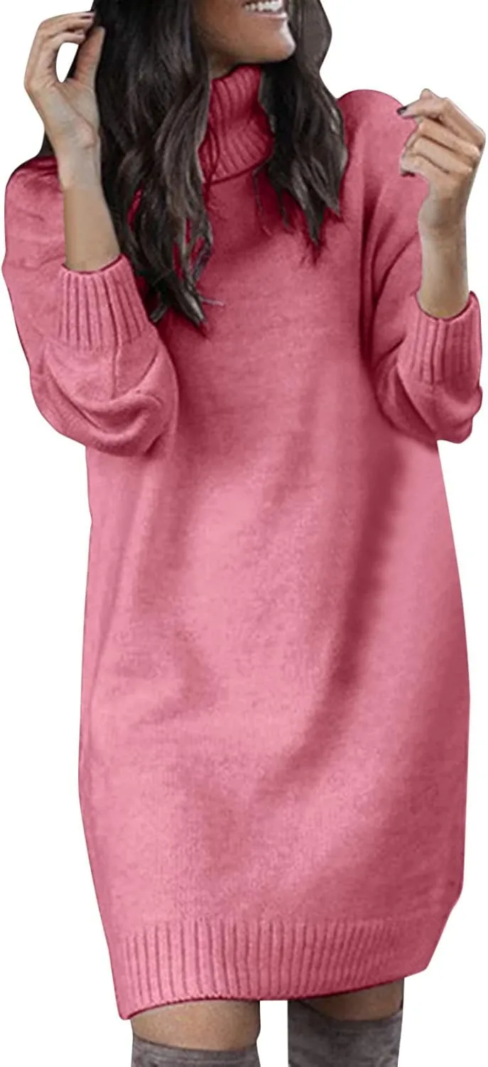 Women Sweater Short Dress Long Sleeve Turtleneck Oversized Fall Winter Dress Soft Chunky Knit Pullover Sweaters