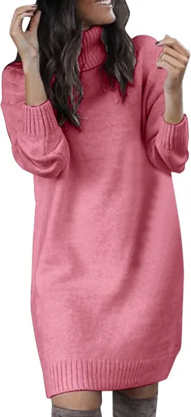 Women Sweater Short Dress Long Sleeve Turtleneck Oversized Fall Winter Dress Soft Chunky Knit Pullover Sweaters