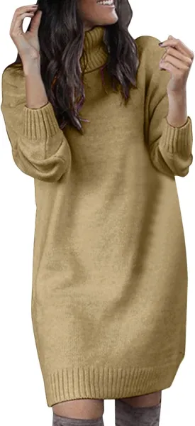 Women Sweater Short Dress Long Sleeve Turtleneck Oversized Fall Winter Dress Soft Chunky Knit Pullover Sweaters