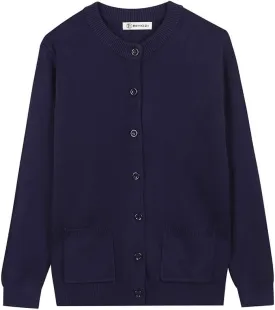 Women Thick Button Down Cardigan Sweaters Crew Neck Medium Weight Long Sleeve