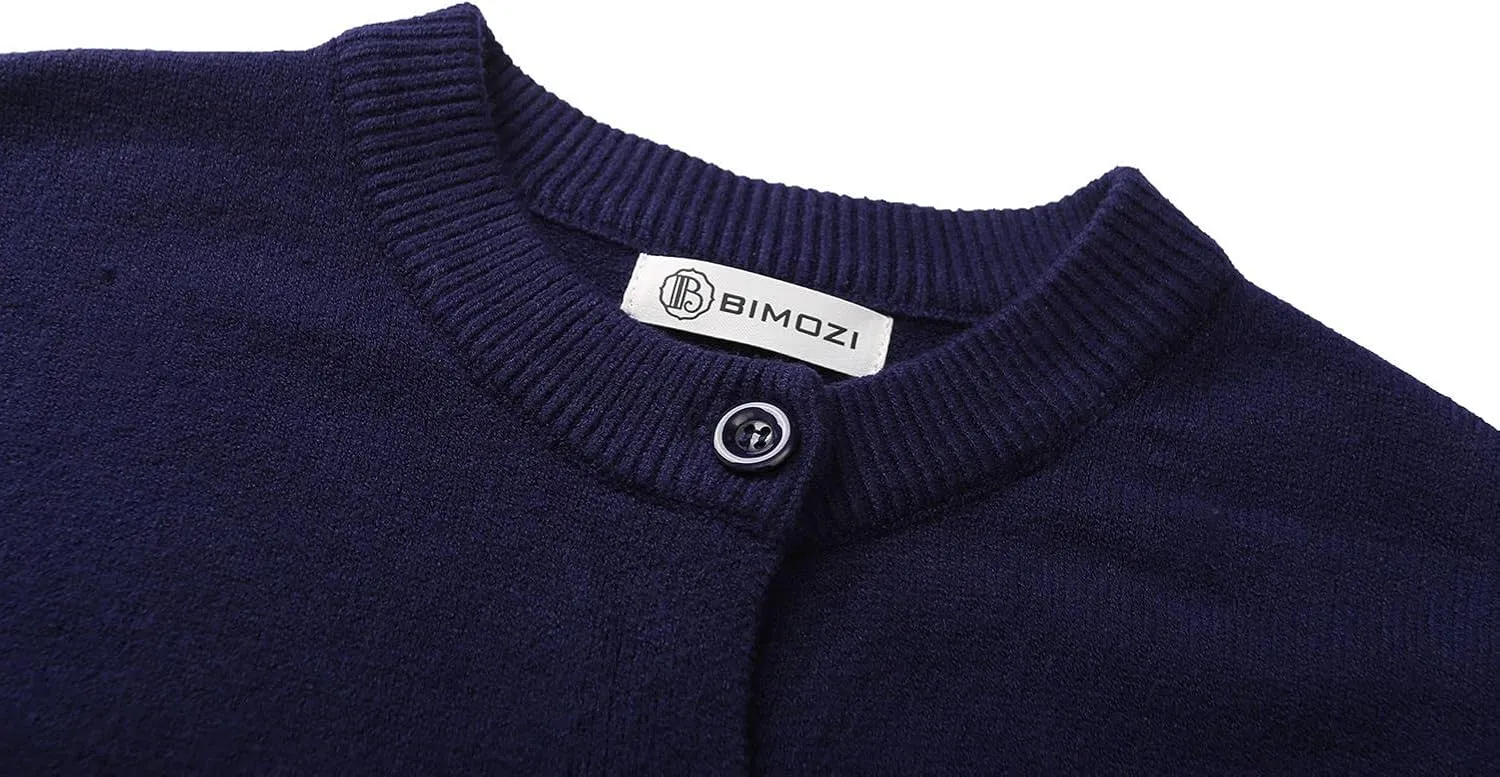 Women Thick Button Down Cardigan Sweaters Crew Neck Medium Weight Long Sleeve