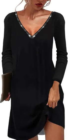 Women's Elegant Long Sleeve Casual Dresses Flowy Swing Party/Work All-Match Dress with Pockets