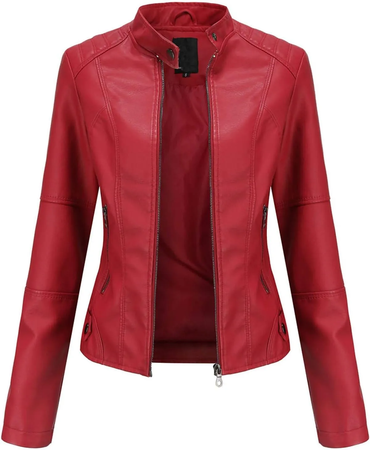Women'S Faux Leather Motocross Racer Jacket Plus Size Motorcycle Zipper Moto Biker Short Outerwear Coat Bomber Jacket
