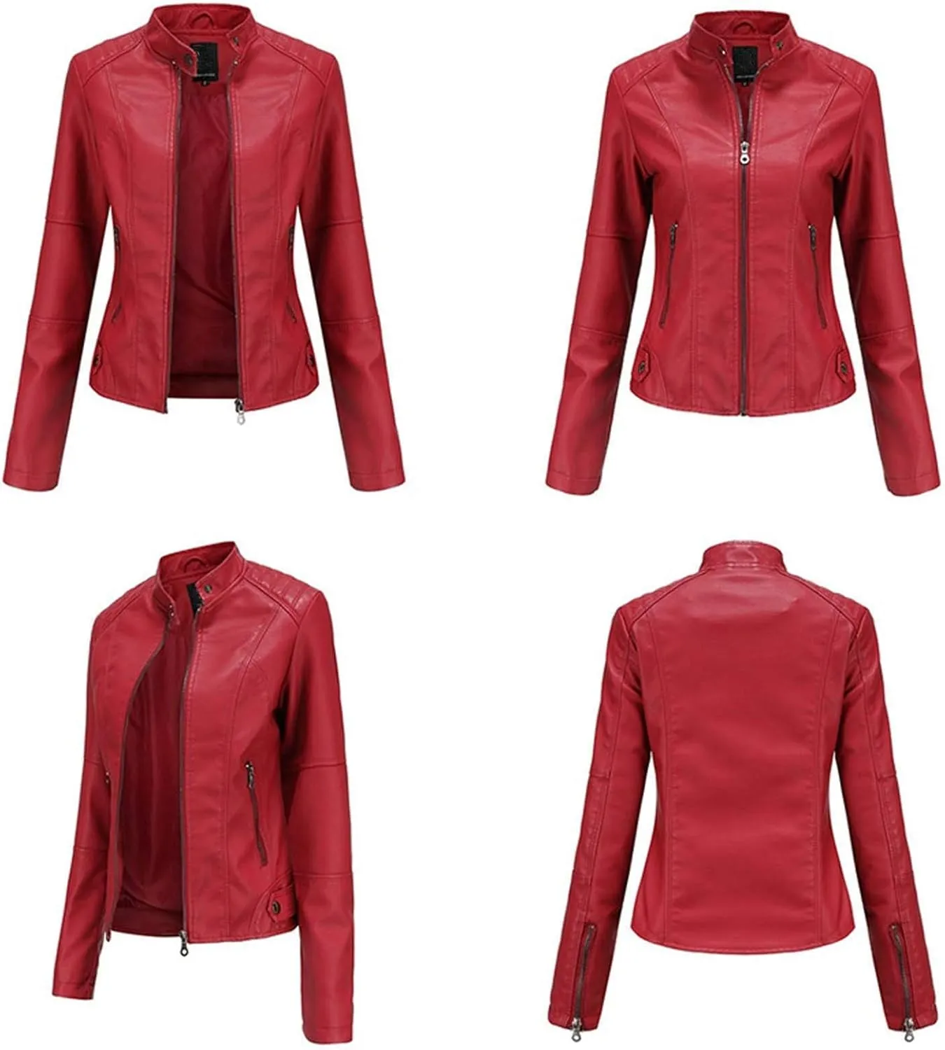 Women'S Faux Leather Motocross Racer Jacket Plus Size Motorcycle Zipper Moto Biker Short Outerwear Coat Bomber Jacket
