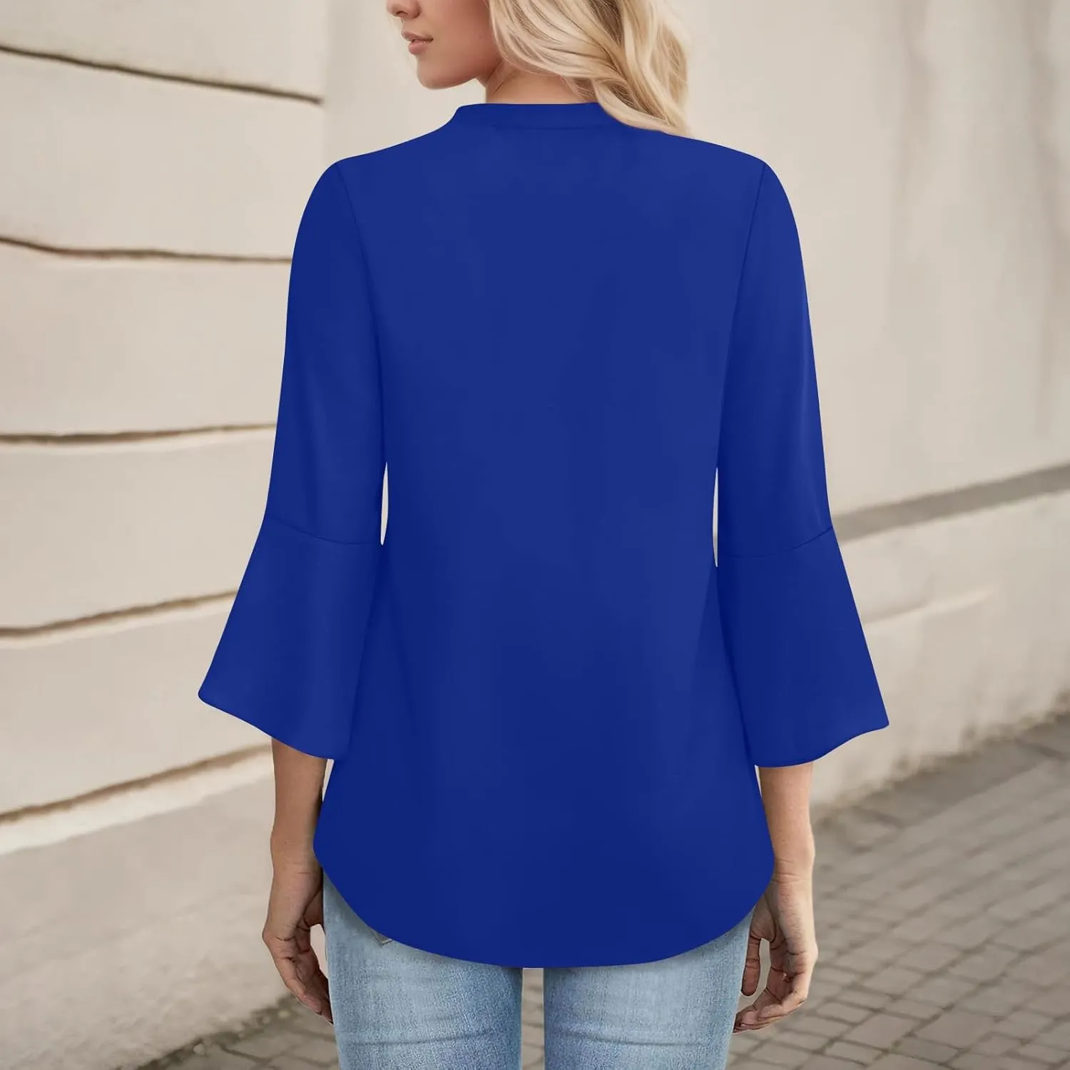 Womens Tops Dressy Casual V Neck 3/4 Length Sleeve Oversized Tshirts Tops Trendy Henley Neck Business Tunics or Tops