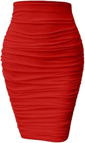 YMDUCH Women's Sexy Ruched Bodycon Elasticity Tight Casual Club Pencil Skirt