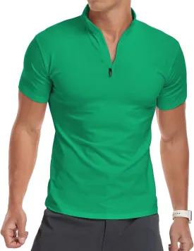 YTD Men's Long/Short Sleeve Polo Shirts Quarter-Zip Casual Slim Fit Mock Neck Basic Designed Cotton Shirts