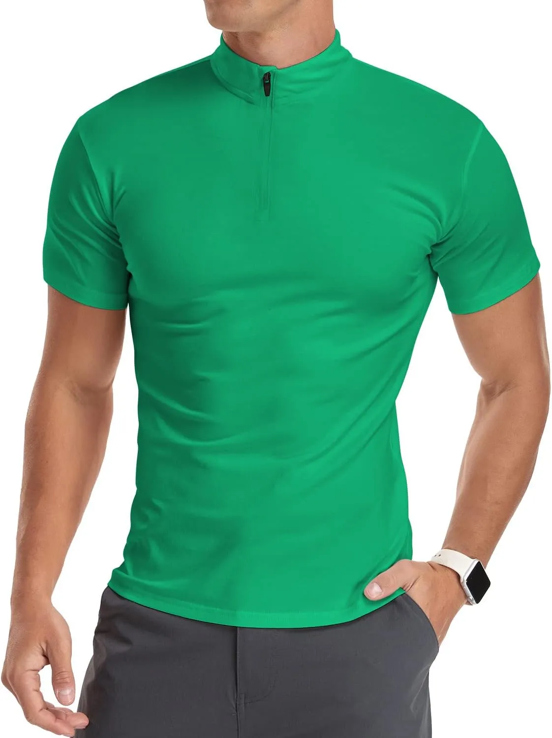 YTD Men's Long/Short Sleeve Polo Shirts Quarter-Zip Casual Slim Fit Mock Neck Basic Designed Cotton Shirts