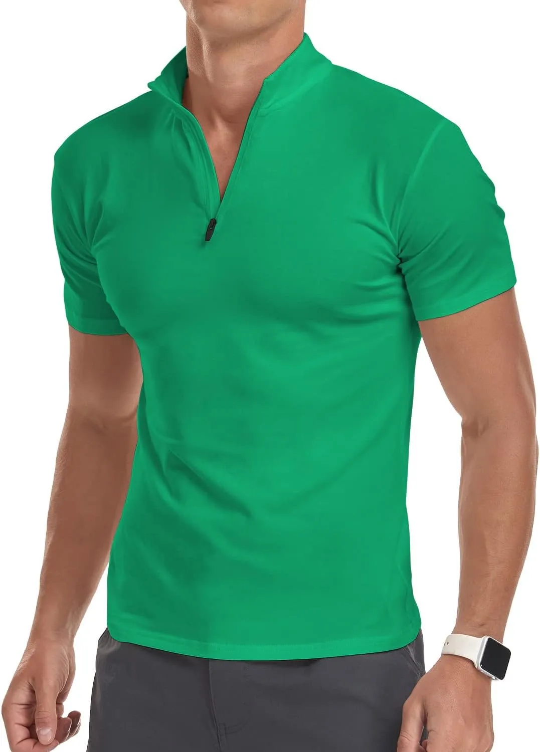 YTD Men's Long/Short Sleeve Polo Shirts Quarter-Zip Casual Slim Fit Mock Neck Basic Designed Cotton Shirts